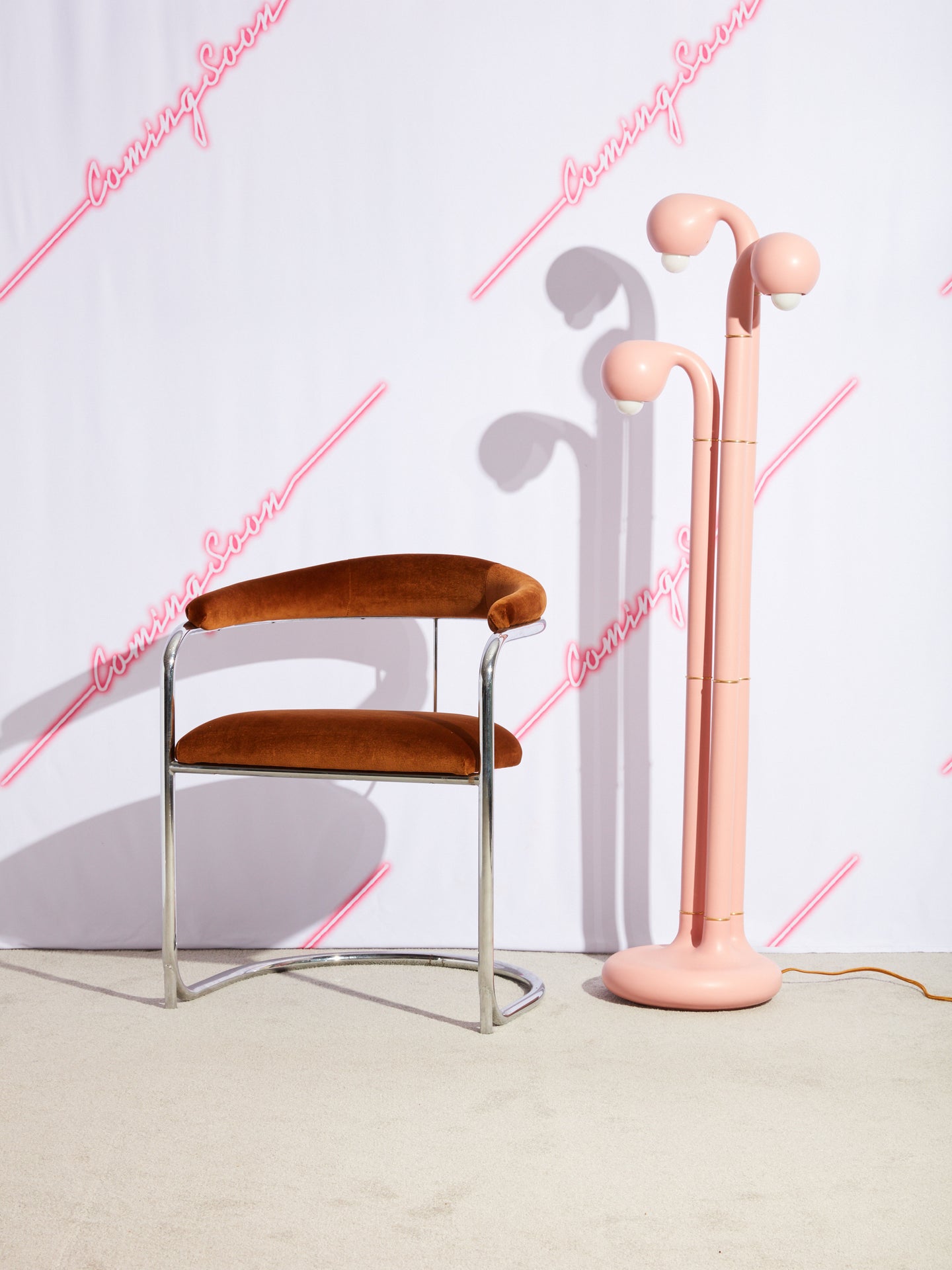 Anton Lorenz vintage chair sits left of the Entler Ceramic Floor Lamp.