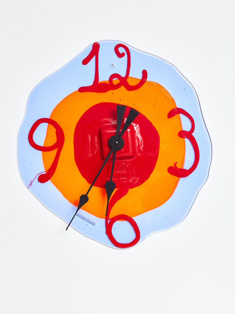 Watch Me Clock in lilac, orange, and red colorway by Gaetano Pesce for Fish Design.