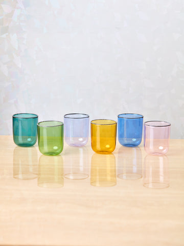 Set of 6 Striped Rim Glasses in all different colors by Fredericks and Mae.
