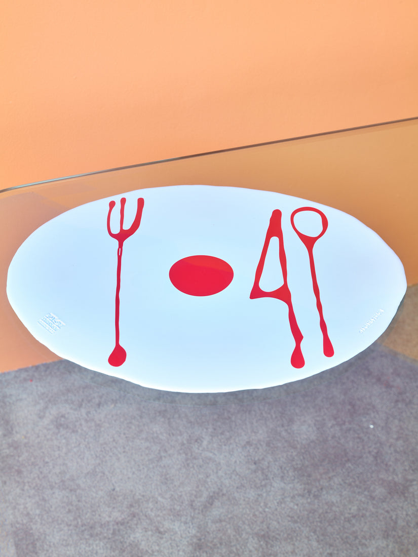 A lightblue/red Opaque Table-Mates Placemat by Gaetano Pesce for Fish Design.