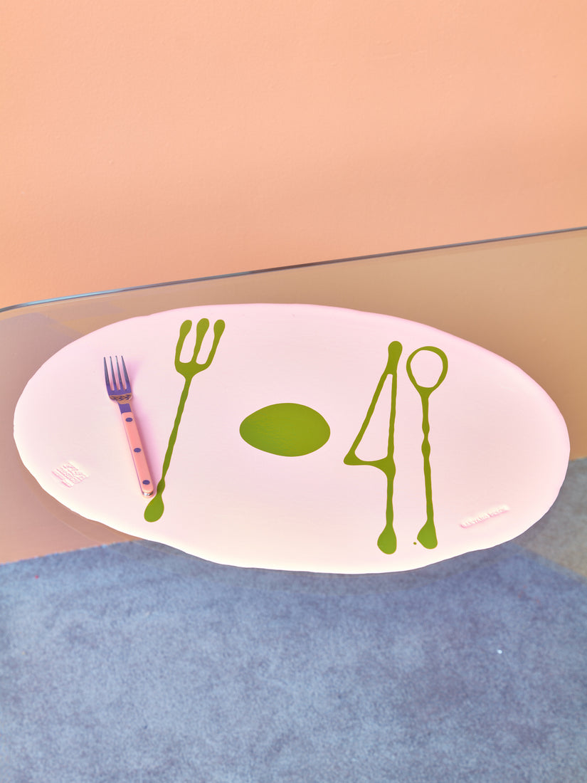 A salmon/olive Opaque Table-Mates Placemat by Gaetano Pesce for Fish Design.