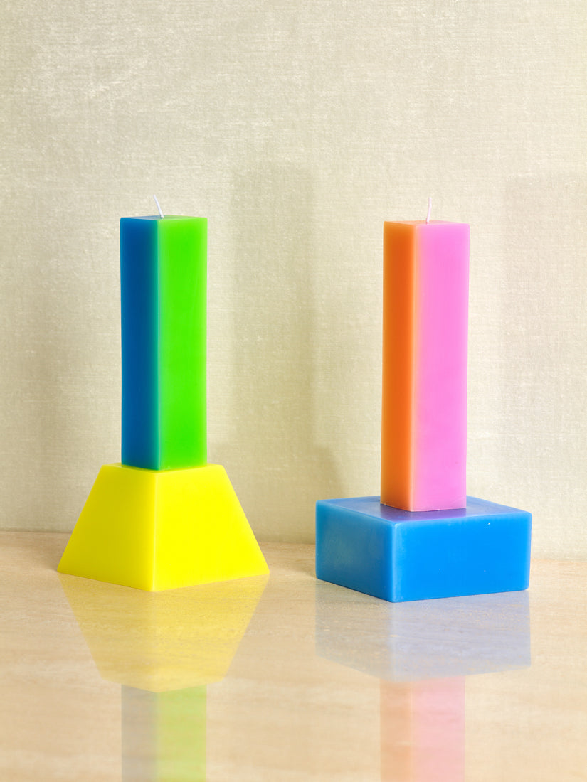 Happiness Candles by Yinka Ilori for Areaware in Pink/Orange and Blue/Green.