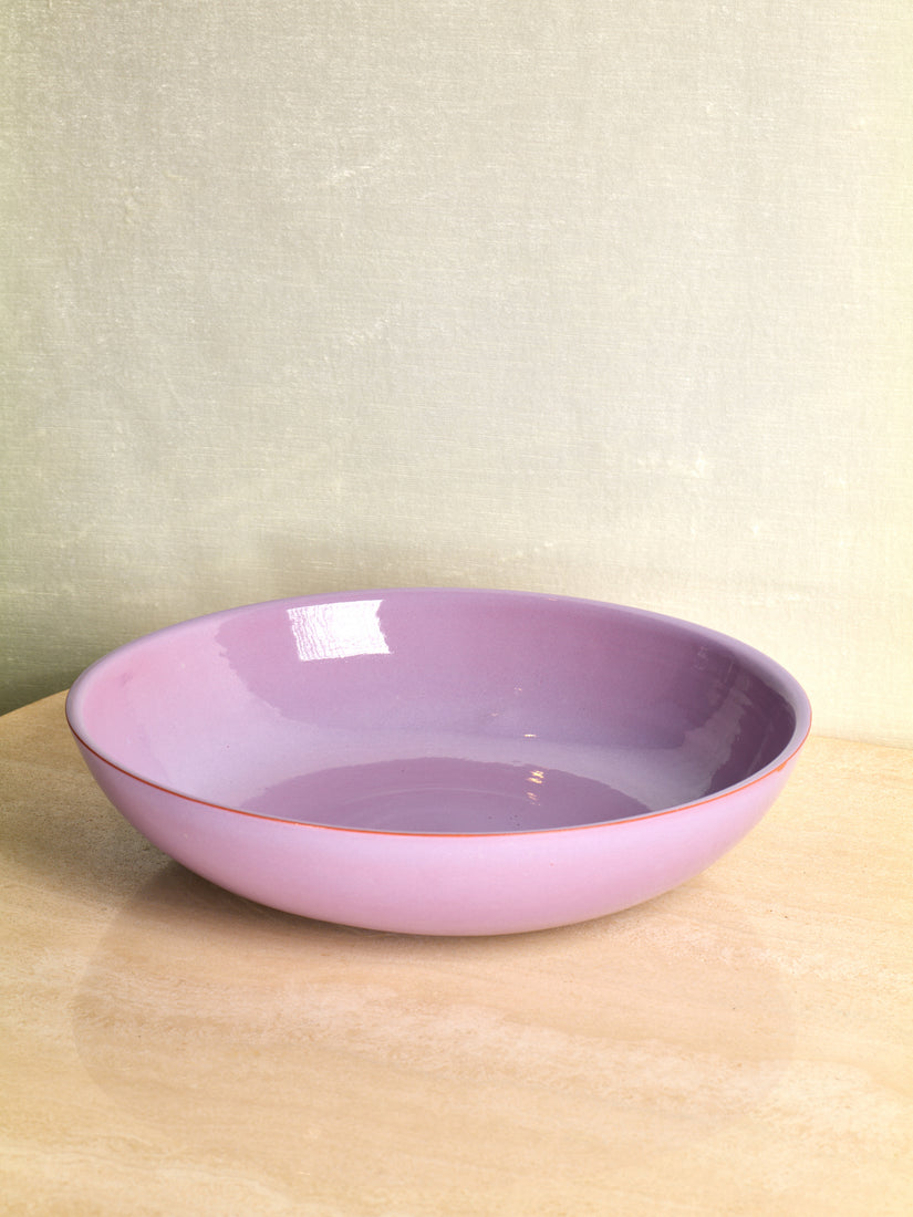A very large lavender glazed ceramic serving bowl by Trame.