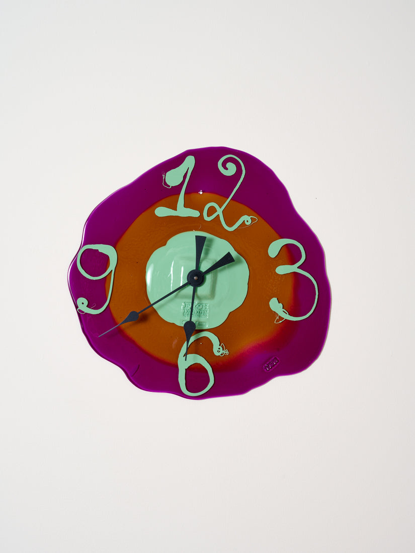 Watch Me Clock by Gaetano Pesce for Fish Design in fuchsia, brown, and mint.