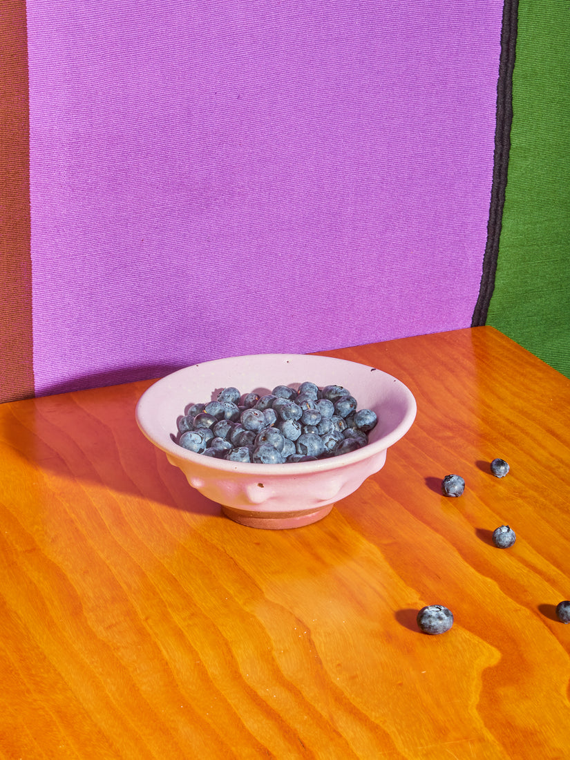 Small Lilac Dimpled Ceramic Bowl by Valtierra Ceramica full of blueberries.