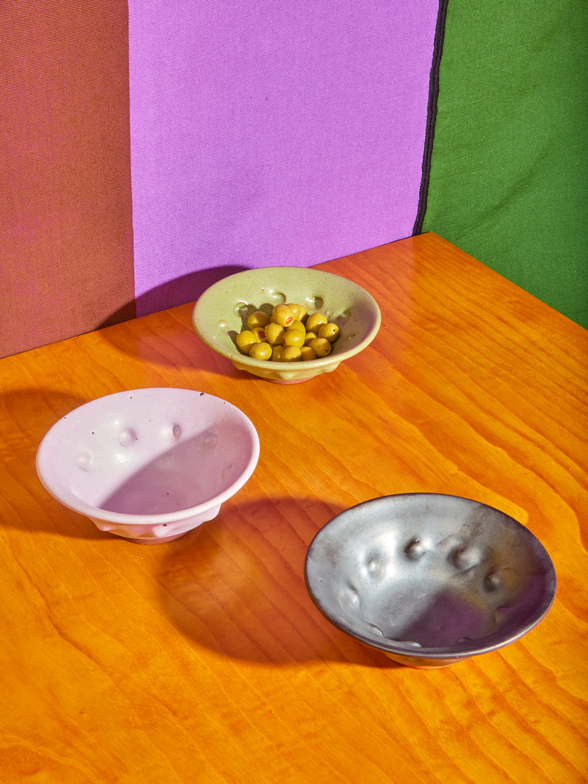 Dimpled Ceramic Bowls by Valtierra Ceramica in three colors.