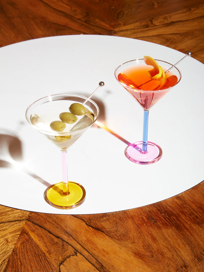 Bluenote Piano Cocktail Set by Sophie Lou Jacobsen with a dirty martini and a cosmo