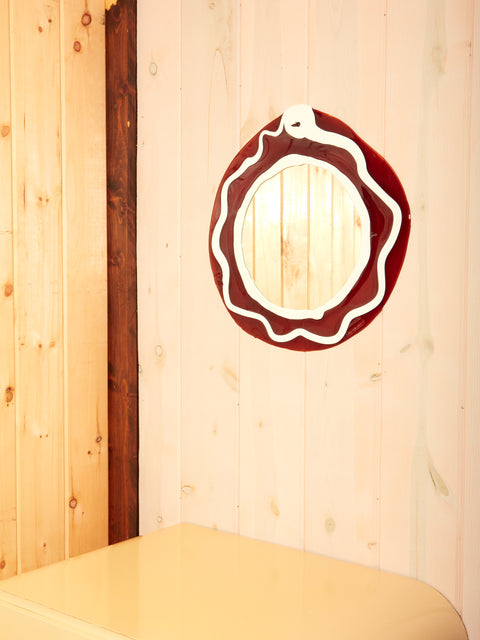 Brown White Round Mirror by Gaetano Pesce for Fish Design.