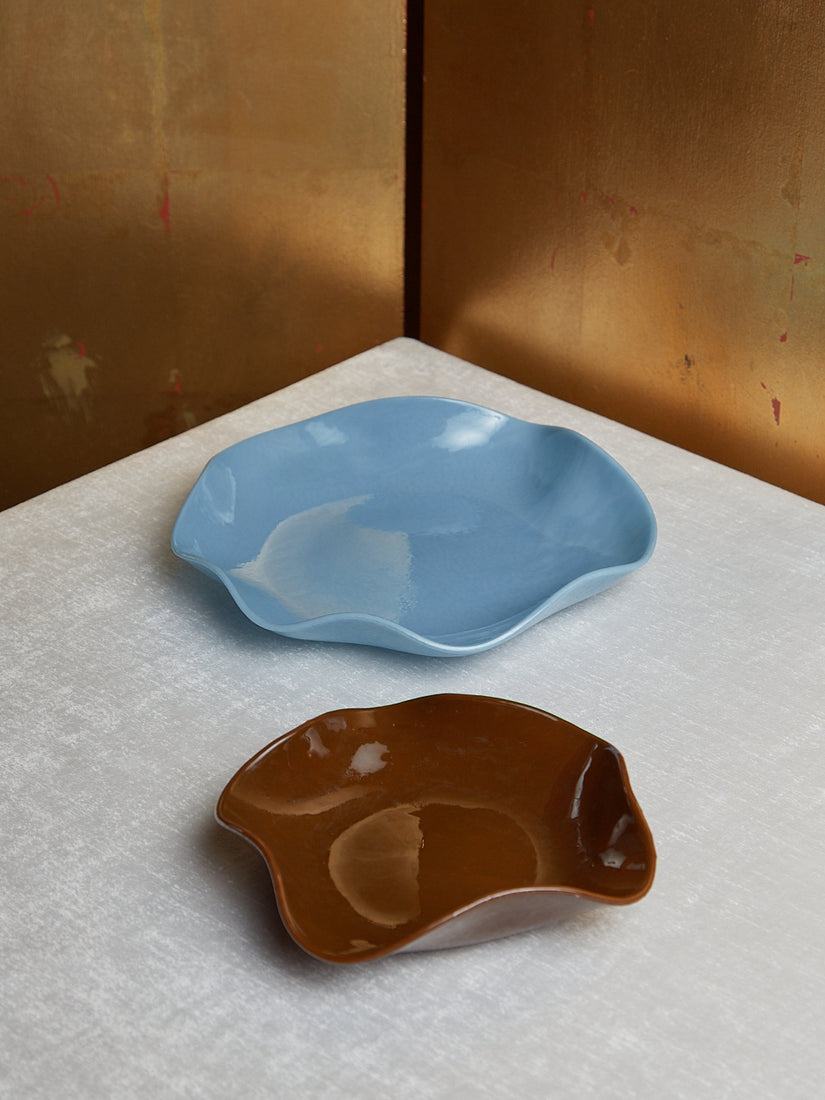Periwinkle and Pecan Petal Plate Set by Sophie Lou Jacobsen.