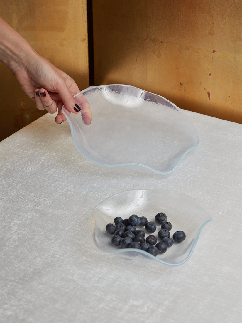 Opal Petal Plate Set by Sophie Lou Jacobsen. The smaller dish is full of blueberries.