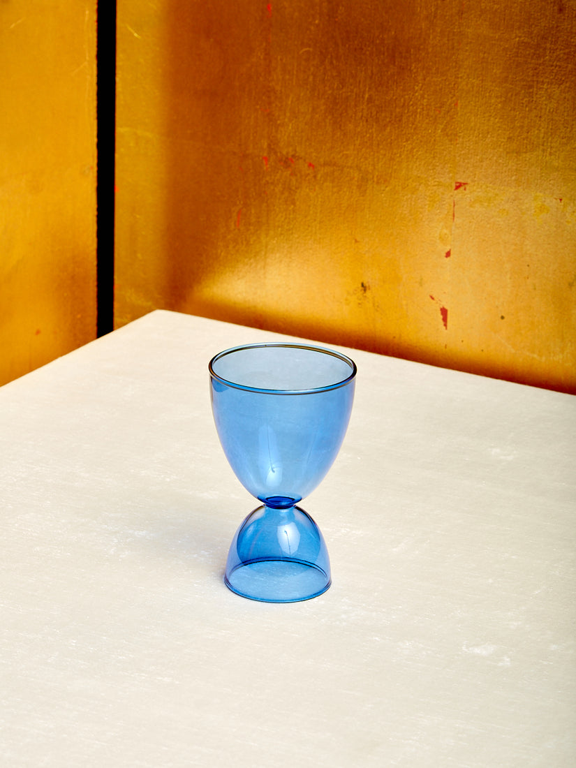 A blue cocktail glass.