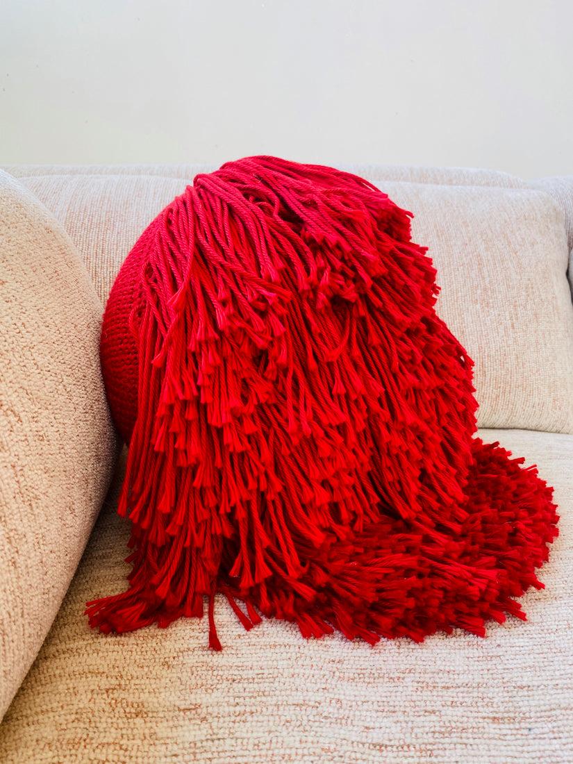 Red Crochet Pillow by Huldra of Norway.